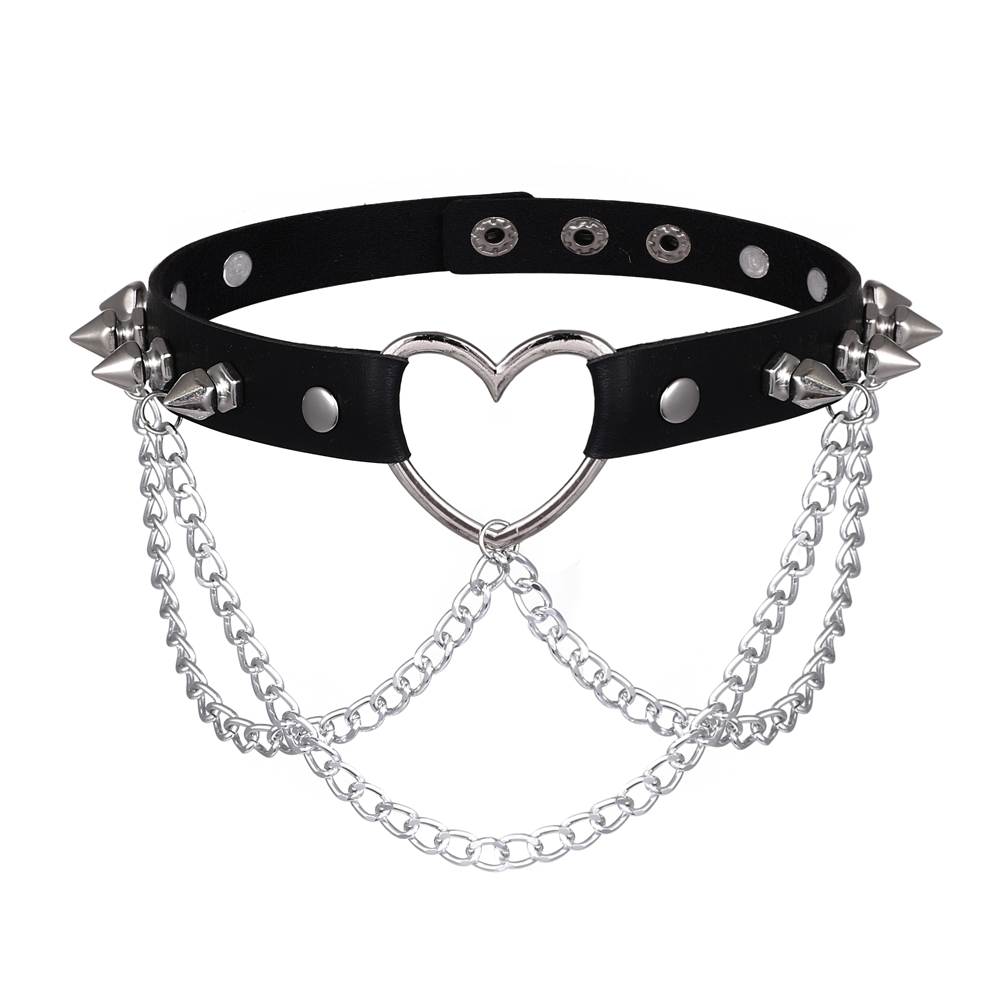 Gargantilla Punk con pinchos para mujer y niña, gargantilla de corazón gótico con cadena de cuero, joyería, accesorios góticos