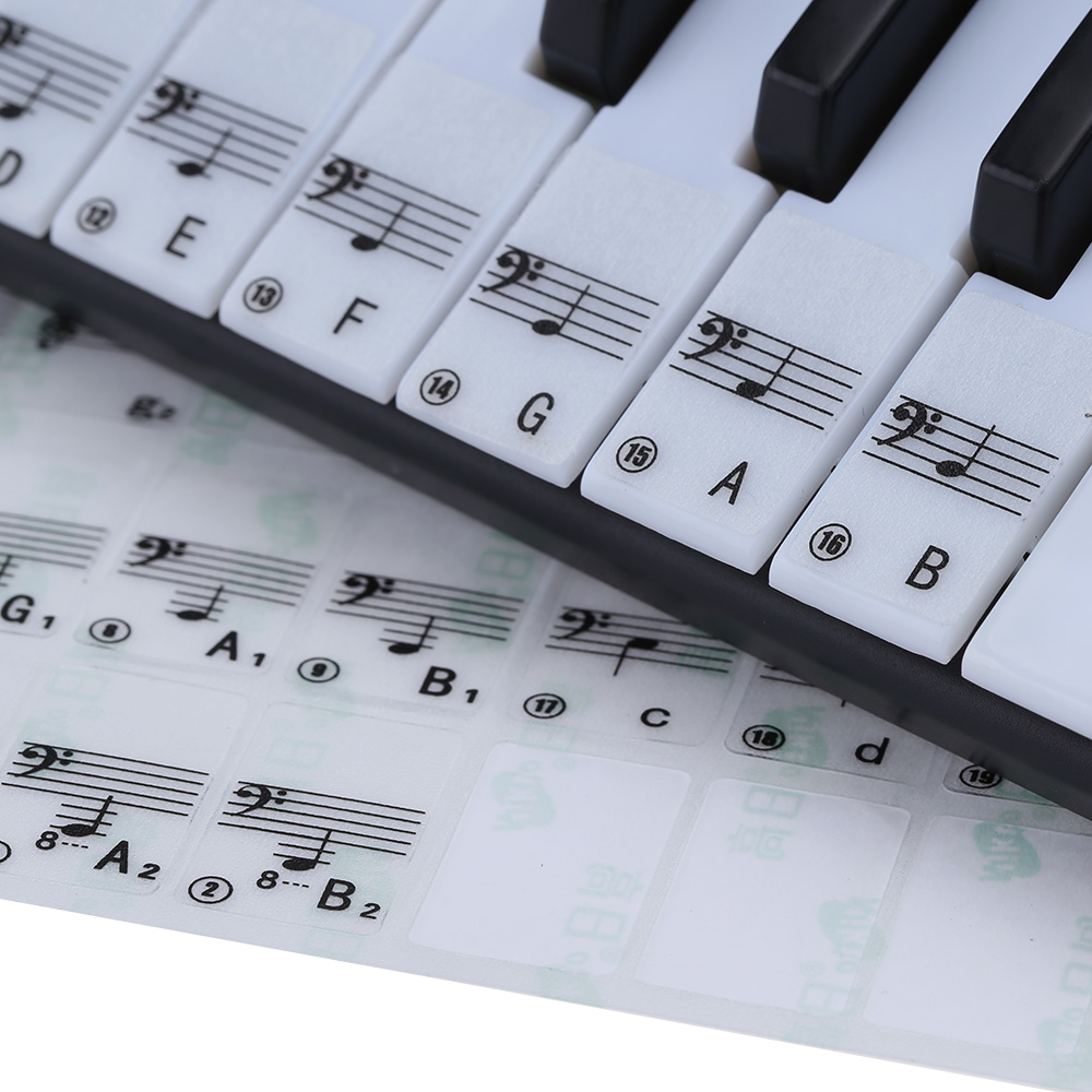 Piano klistremerke gjennomsiktig piano tastatur klistremerke 49/61 tangent elektronisk tastatur 88 tangent piano stav note klistremerke for hvite tangenter
