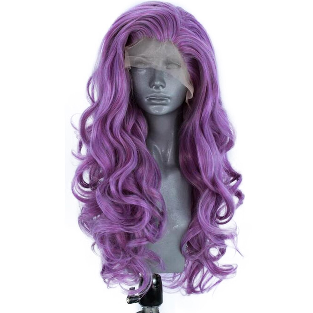QUINLUX WIGS Synthetic Hair Purple Wavy Lace Front Wigs For Women Cosplay Costume Hair Artist Makeup Beauty Wig Heat Fiber Hair