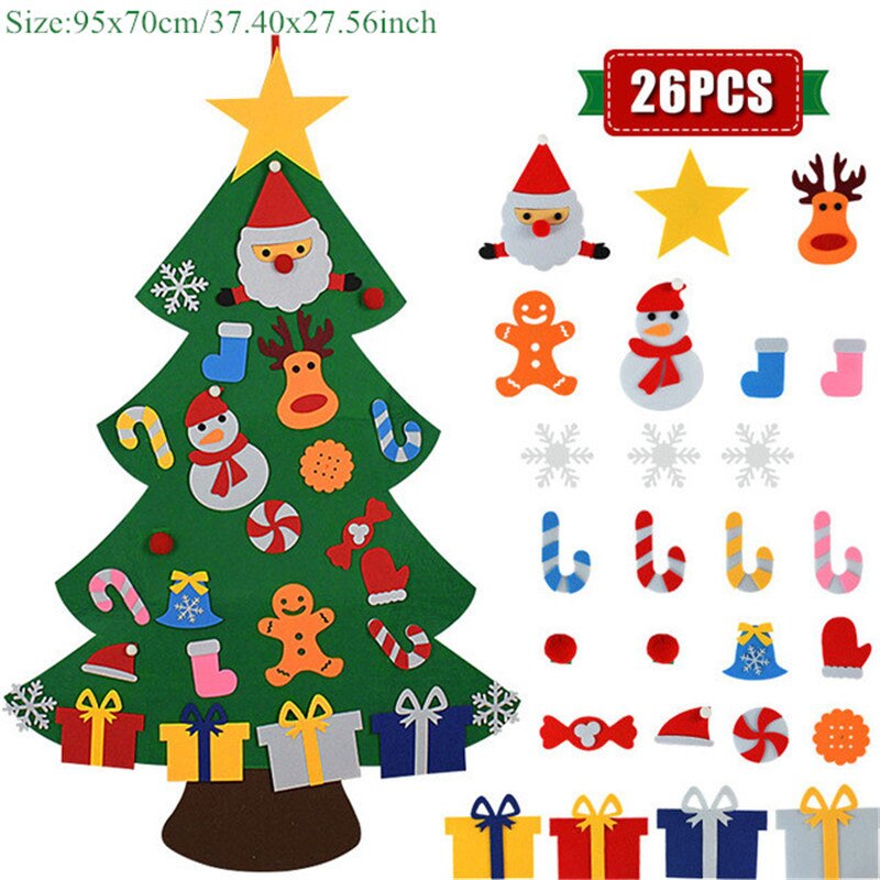Niños DIY árbol de Navidad fieltro adornos navideños para el hogar de Navidad Natal Año puerta colgando de la pared Decoración: E-26pcs ornaments