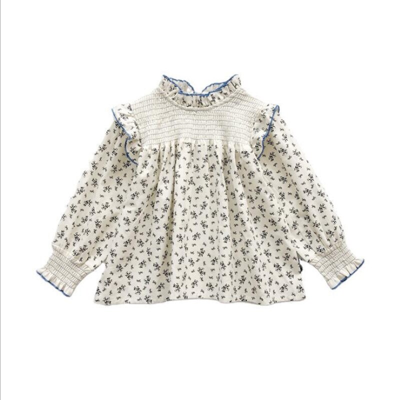 Koreaanse Stijl Bloemenprint Blouse Shirt Lente Zomer Lange Mouw Meisje Prinses Blouses Top Kids Outfits: 9t 140cm