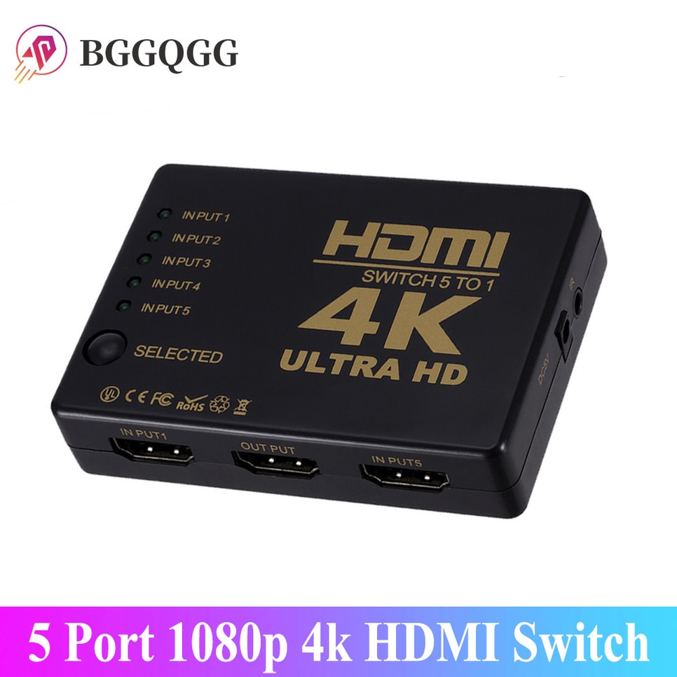 Bggqgg 5 Port Hdmi Switch 3D 1080P 4K Selector Splitter Hub Met Ir Afstandsbediening Voor Hdtv Dvd box Hdmi Switcher 5 In 1 Out