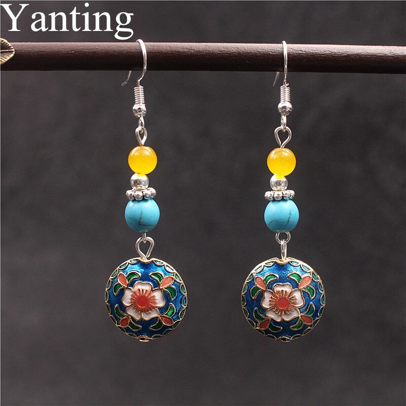 Yanting Vintage Cloisonne Flower Earrings For Women Nepal Tibetan Earring Brincos Statement Earrings For Female Girls 0444