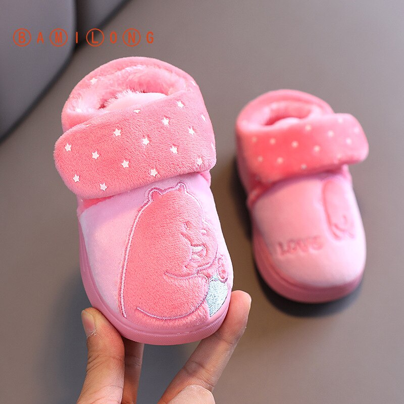 BAMILONG Toddler Slippers Kids Baby Shoes Plush Girls Boys Cute Indoor Cartoon Floor Shoes Winter Warm Casual Home Shoes S383