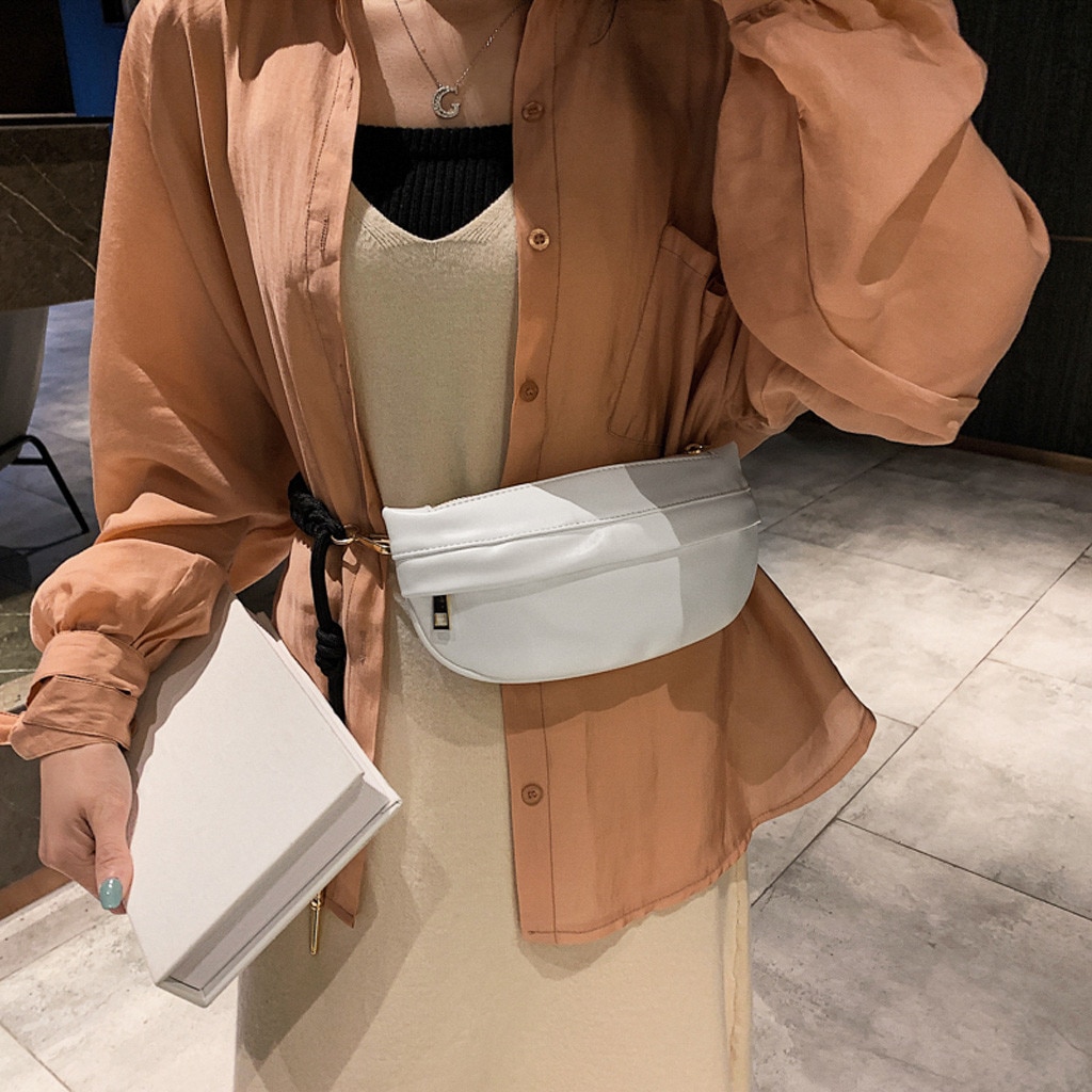 Kvinner glidelås lær vevd kjede skuldervesker crossbody bag brystvesker fanny pakke til kvinner midje posere #15