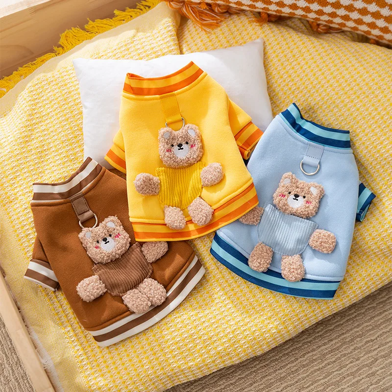 Autumn and Winter Dog Corduroy Hoodie with High Collar Cute Little Bear with Warm Feet Cat Pet Clothing Puppy Clothes Dog Hoodie