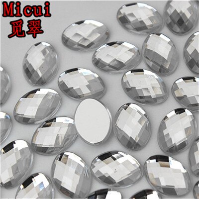 Micui 100Pcs 10*14mm Oval Shape Flat Back Rhinestone Applique Acrylic Stone Crystals Non Hotfix Crafts Jewelry Accessories MC772: Clear