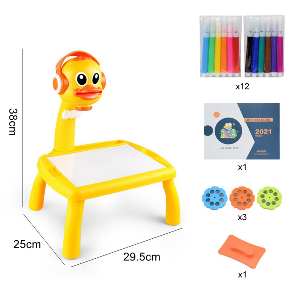 Kids Projector Drawing Table Painting Board Desk Multifunctional Writing Arts Crafts Educational Projection Machine Drawing Toy: G yellow