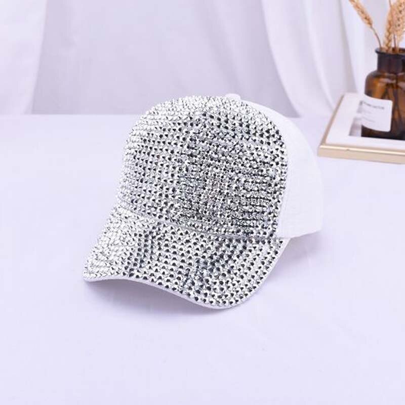 XEONGKVI-casquette de Baseball | Éblouissement coréen, couleur du travail manuel, tarière, casquette de Baseball, printemps automne, Snapback, chapeaux en maille de coton pour femmes: NO1 white silver