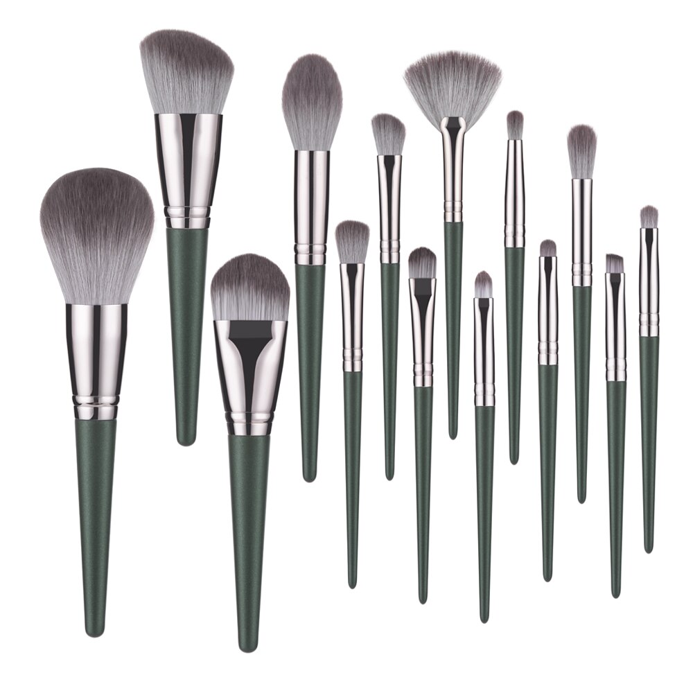 Rancai 14 stuks make-up kwastenset crochas maquillaje green large losse poeder hoogglans oogschaduw foundation contour synthetihair: 14 stuks alleen borstels