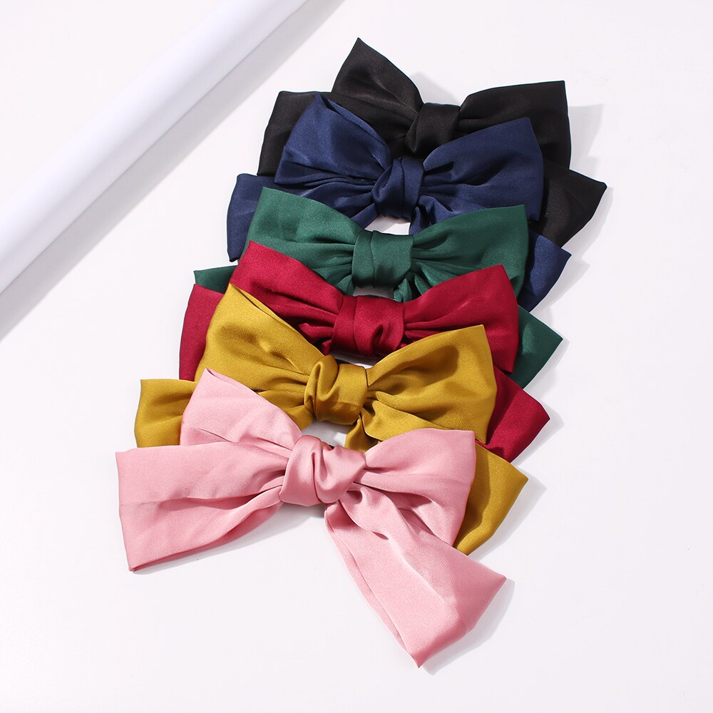 17 Colors Big Bow Clip Soft Stain Bowknot Barrettes Hairpins for Women Dot Flower Pattern Bow Ties Ponytail Hair Accessories