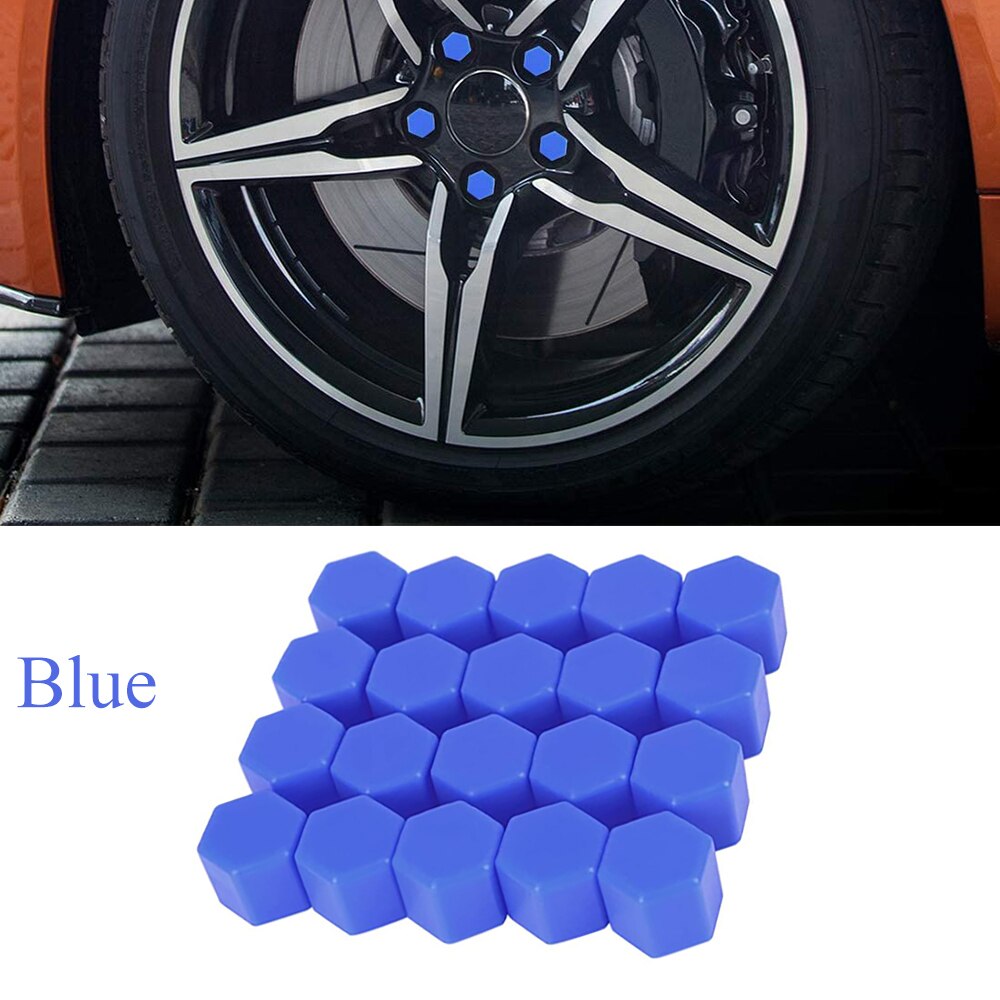 20Pcs 17mm 19mm 21mm Black Car Wheel Caps Bolts Covers Nuts Silicone Auto Wheel Hub Protectors Screw Cap Styling Anti Rust Cover: M12x1.25 / Blue