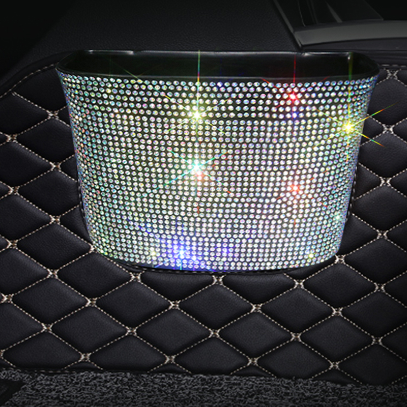Sparkling Bling Trash Bin Car Portable Organiser Storage Rhinestone Auto Garbage Car Trash Can Automotive