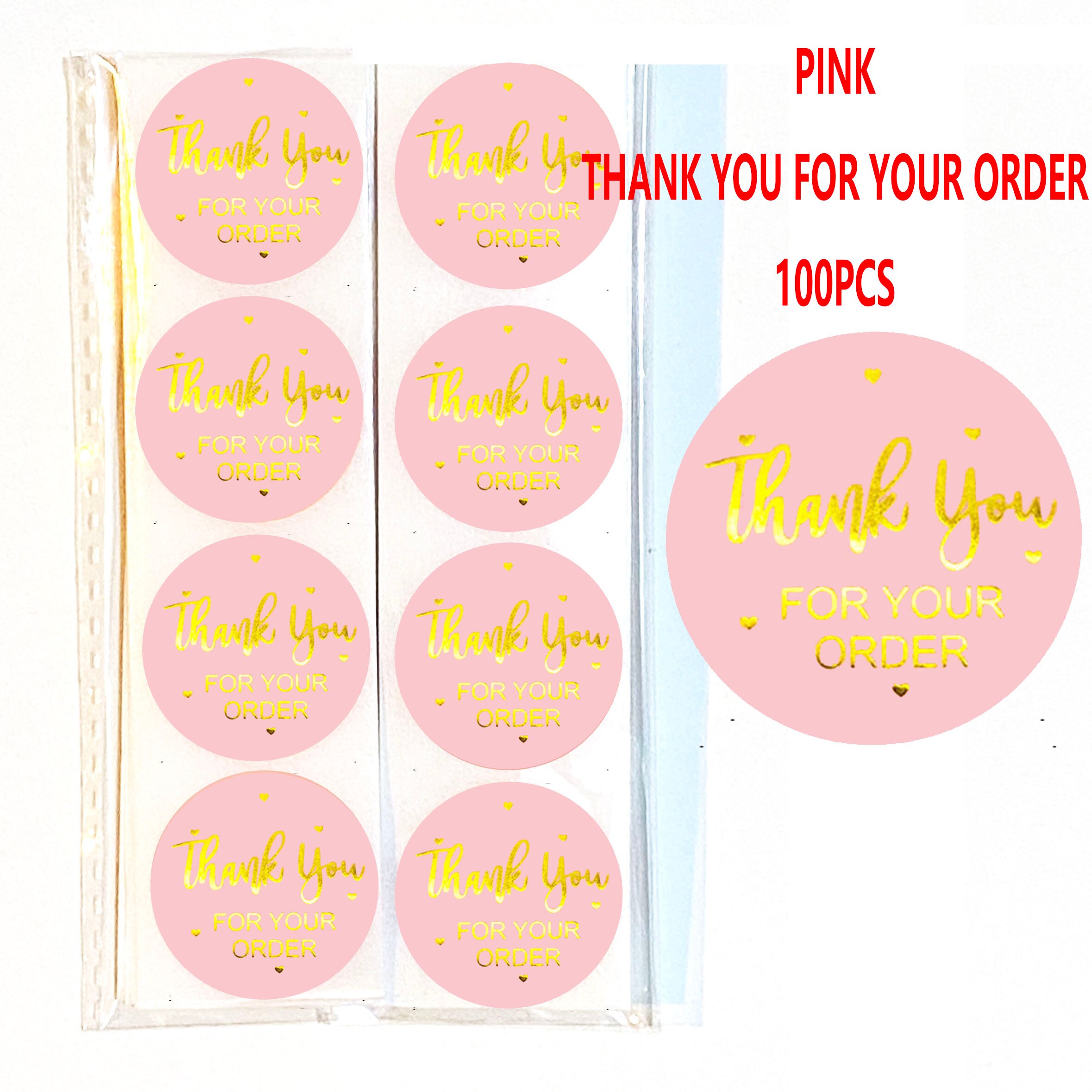 500pcs Thank You Label Sticker Scrapbooking Handmade With Love Envelope Packaging Thank You For Your Order Stickers Business: 100pcs pink ty order