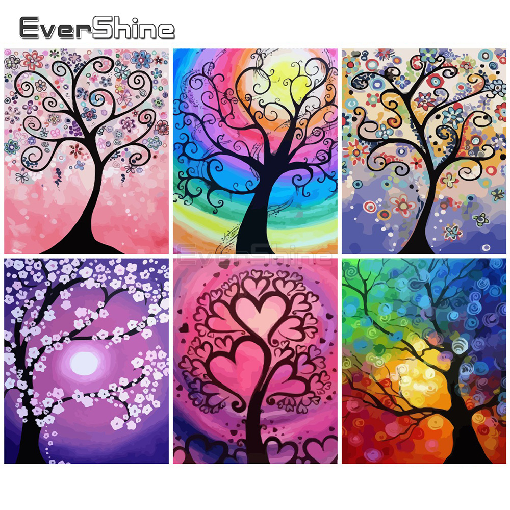 Evershine peinture par numéros arbre dessin art coloriage par numéros paysage peinture à la main ensemble mural