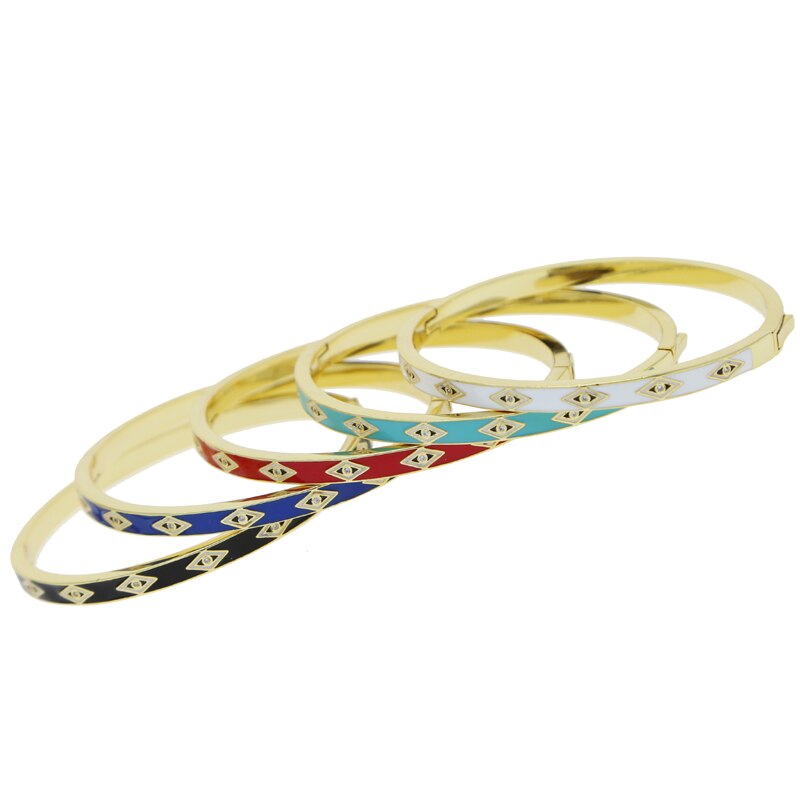 Evil Eye Bangle Bracelet for Women - Gold Color Enamel - Adjustable - Cubic Zirconia - Sdzstone