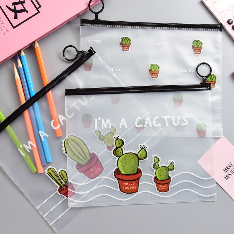 Large Transparent Pencil Case Cute Kawai Cactus Pencil Bag Pen Box For Boys Kids Korean Stationery Office School Supplies