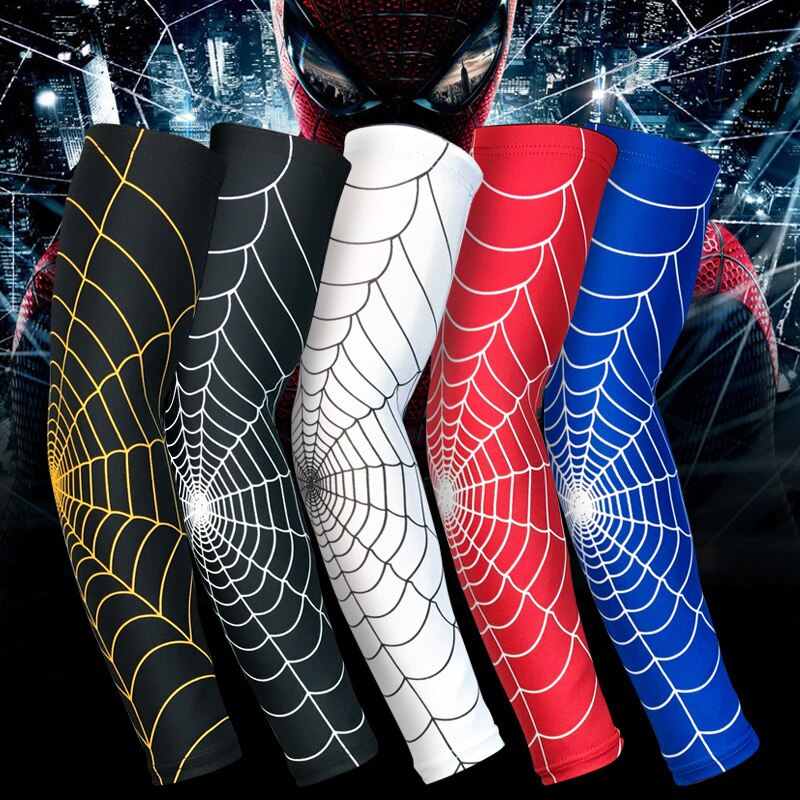 Outdoor Sport Basketball Spider Web Armguards Gym Fitness Arm Protector Elastic Sleeve Breathable Antislip Joint Elbow Pad Men