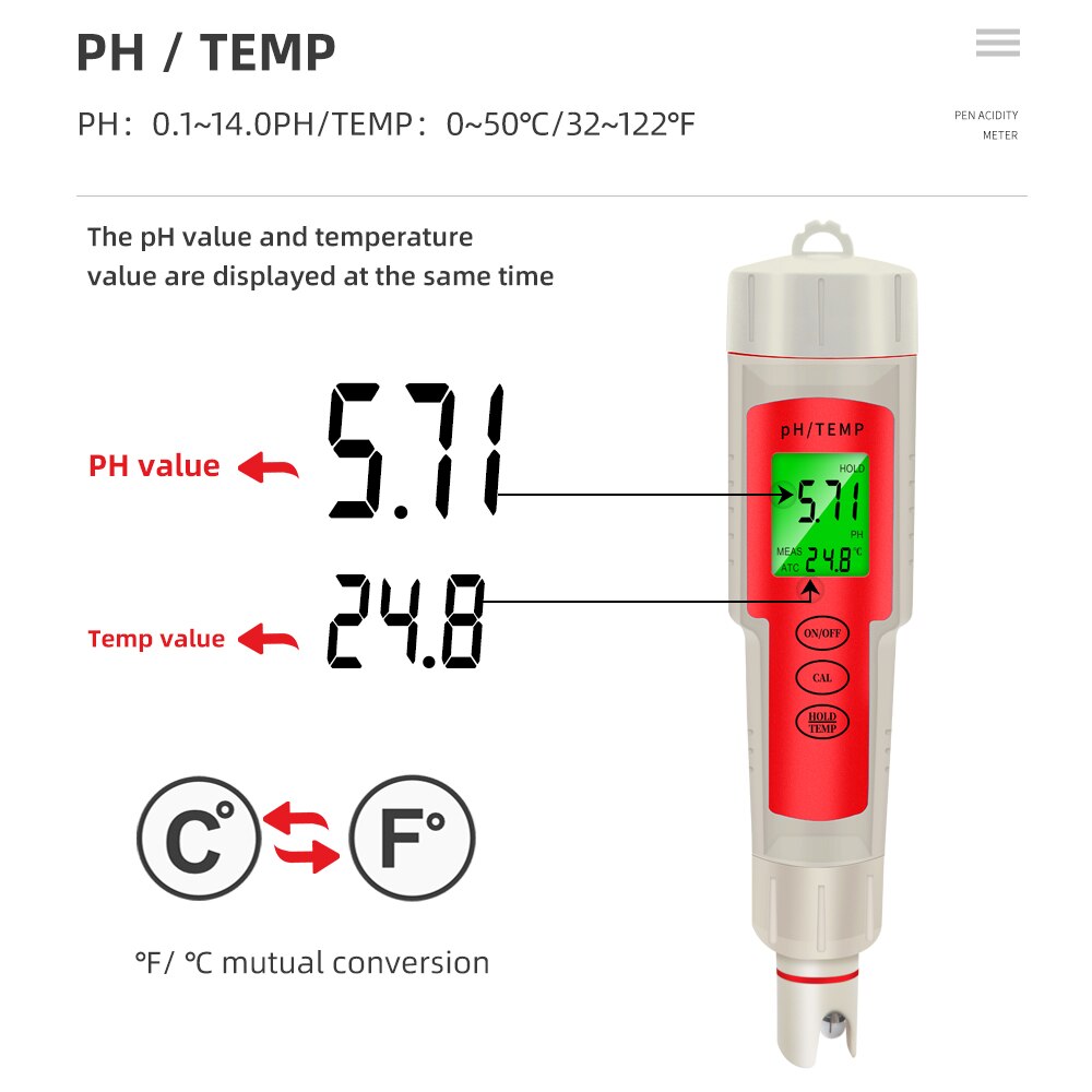 pH-902 PH &amp; Temperature Meter PH Meter Digital Water Monitor Tester For Pools Drinking Water Aquariums 0-14 50% Off