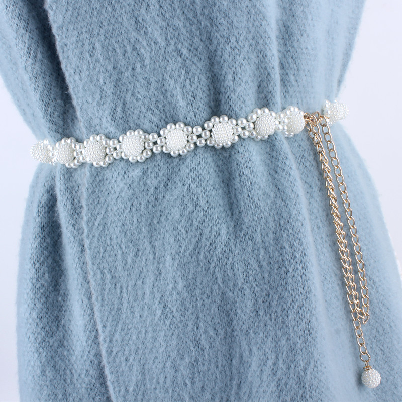 Cinturones con perlas de imitación para mujer, cinturones con perlas de aleación, cinturón de girasol, accesorios de ropa: 1