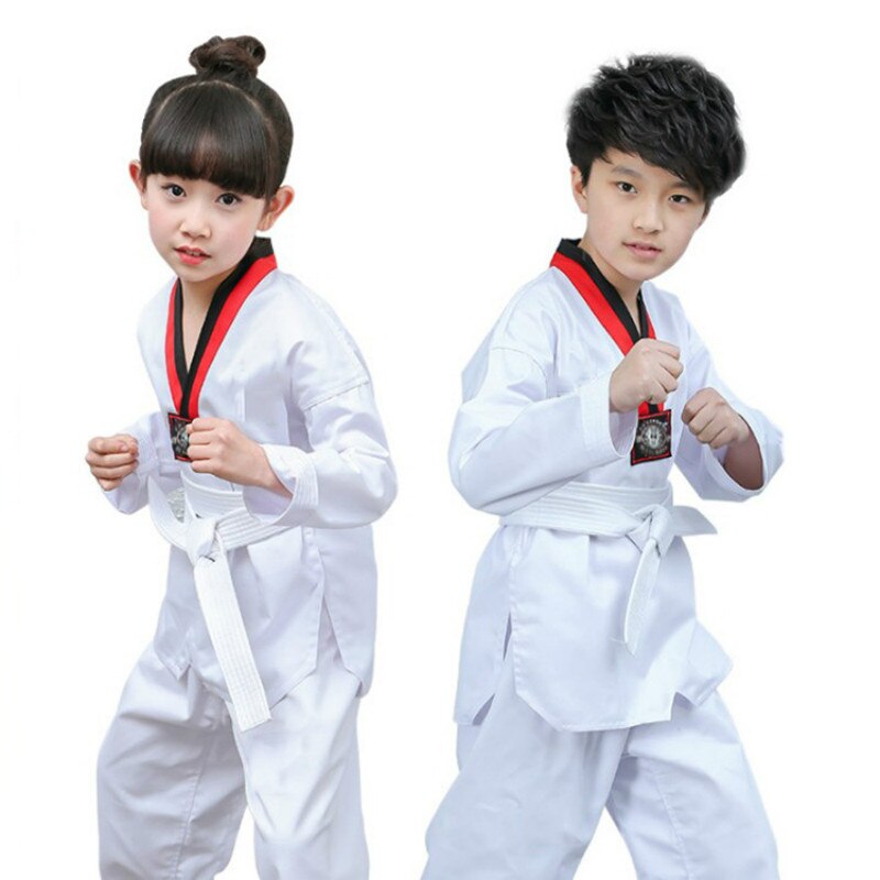 Witte Karate Katoen Taekwondo Dobok Streep Uniform Kleding Professionele Lange Mouwen Karate Pak Poomsae Voor Kind En Volwassen Judo