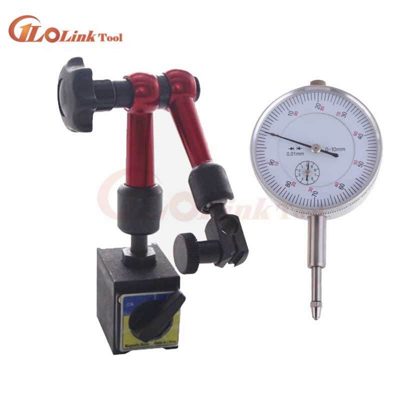Mini 10mm Dial Indicator Magnetic Stand Base Holder Dial Test Comparator For Equipment Calibration: base and indicator