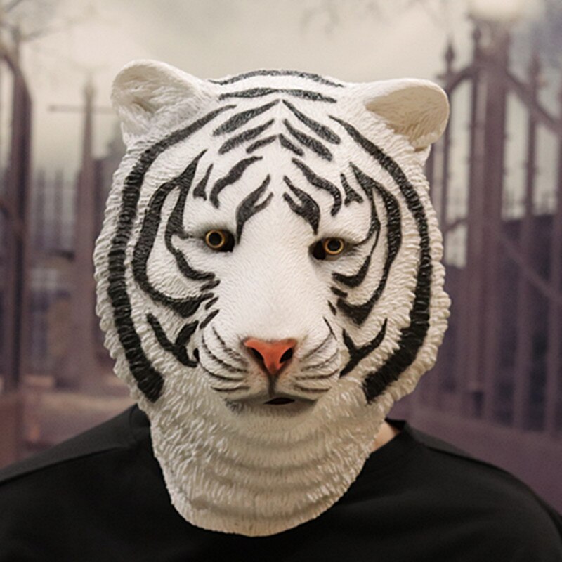 Tijger Masker Dier Hoofddeksels Halloween Woeste Terreur Kostuums Kostuum Partij Cosplay Latex Maskers: White tiger