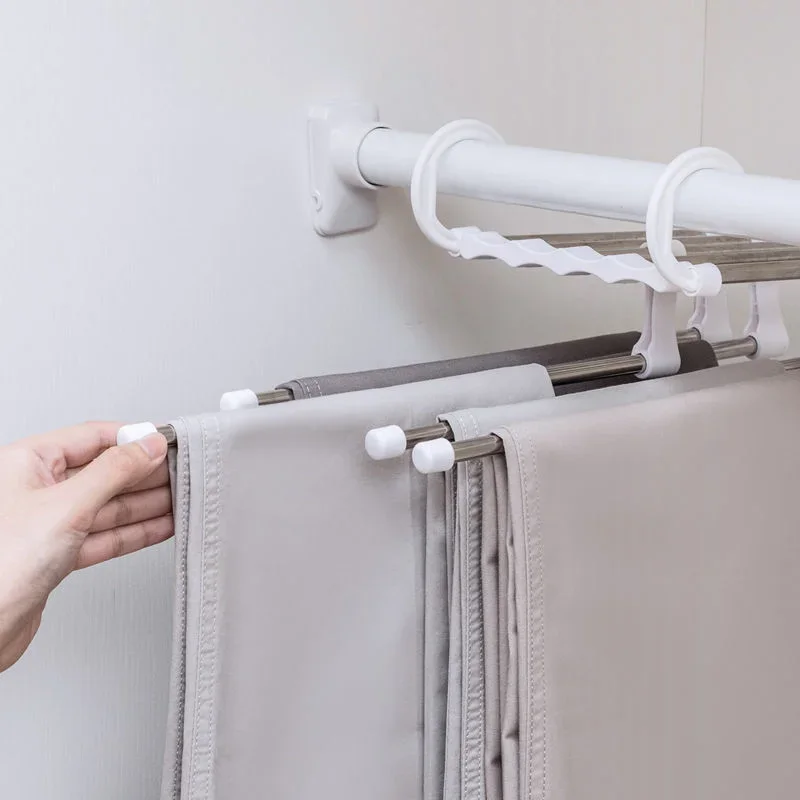 Appendiabiti per pantaloni magici 5 in 1 Appendiabiti pieghevole per pantaloni in acciaio inossidabile Scaffali per appendiabiti per camera da letto Organizzatore per armadio