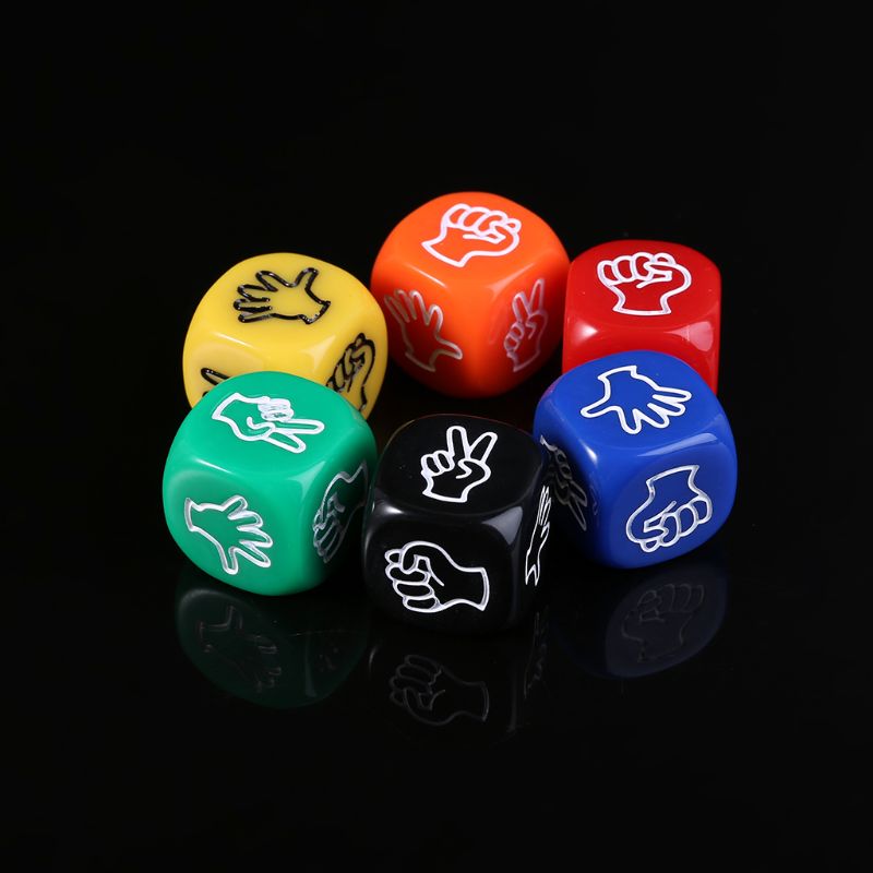 6pcs/set Funny Drinking Game Dice Rock Paper Scissors Finger-guessing Gambling Game Toys 6-Side 20mm Table Playing Games