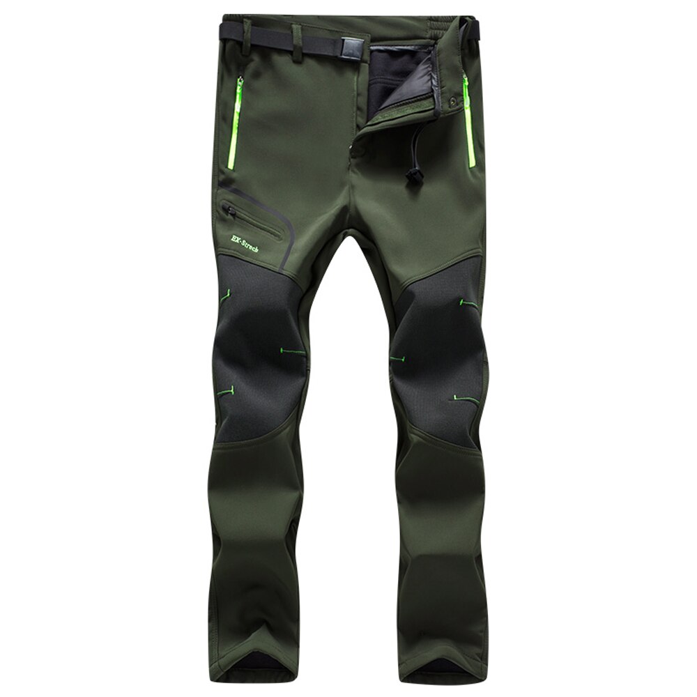Men Hiking Pants Water Resistant Breathable Winter Pants with Pockets Fleece Lined Pants with Belt Camping Skiing Outdoor Pant: Green / 6XL