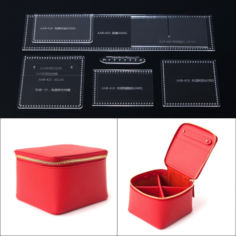 1set DIY leather craft Cosmetic bag sewing pattern Acrylic template 10*10*7cm
