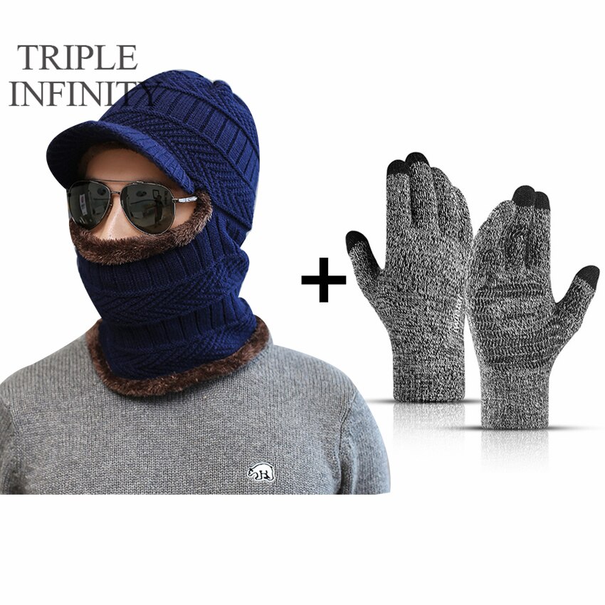 TRIPLE INFINITY Brand Skullies Beanies Winter Knitted Hat Cap Elastic Thick Skin-friendly Warm Ear Protection Bonnet Men's Hats: Winter Warm Suit L