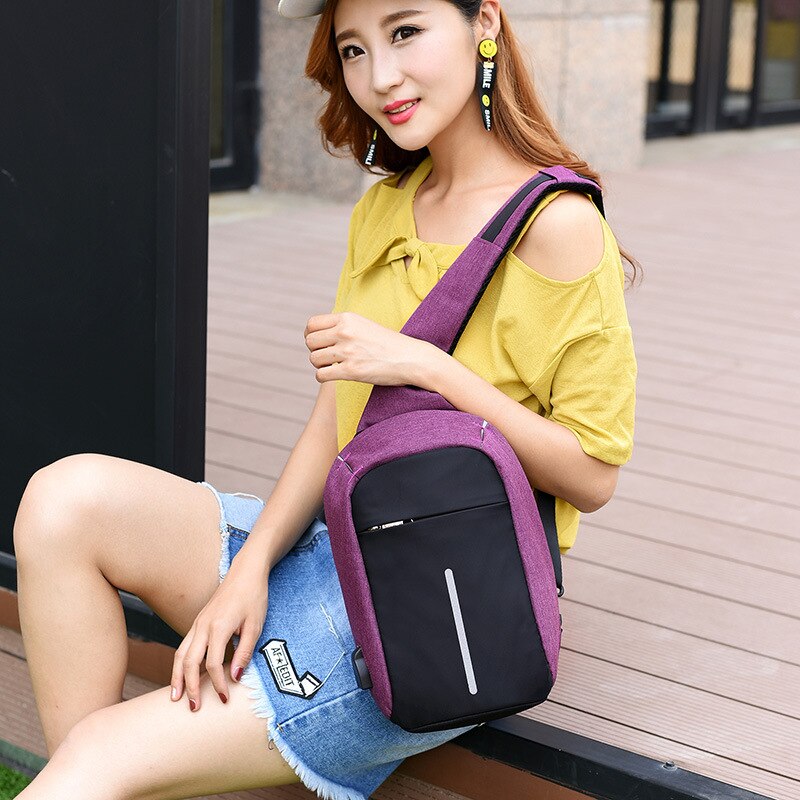 Anti-theft Waterproof Invisible Zipper Women Chest Bag Official Document Business Multifunction USB Port Oblique Satchel Bag