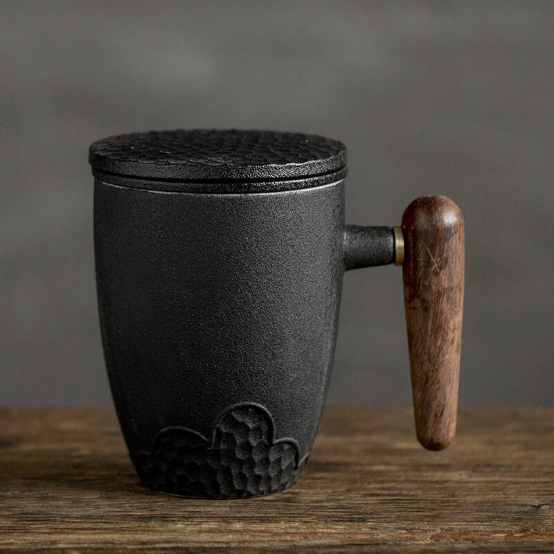 Ceramic coffee mug with lid handle tea making portable cup business office custom kettle: A