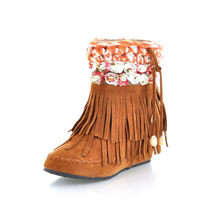 Zapatos de talla grande para mujer, botines de tacón bajo, calzado de invierno con punta redonda, talla grande, media pantorrilla de goma