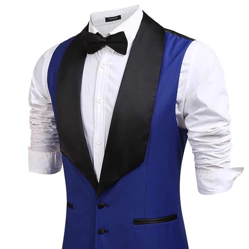 Royal Blue Men Vest for Wedding Groom Tuxedo Single Breasted One Piece Waistcoat Black Shawl Lapel Custom Vests
