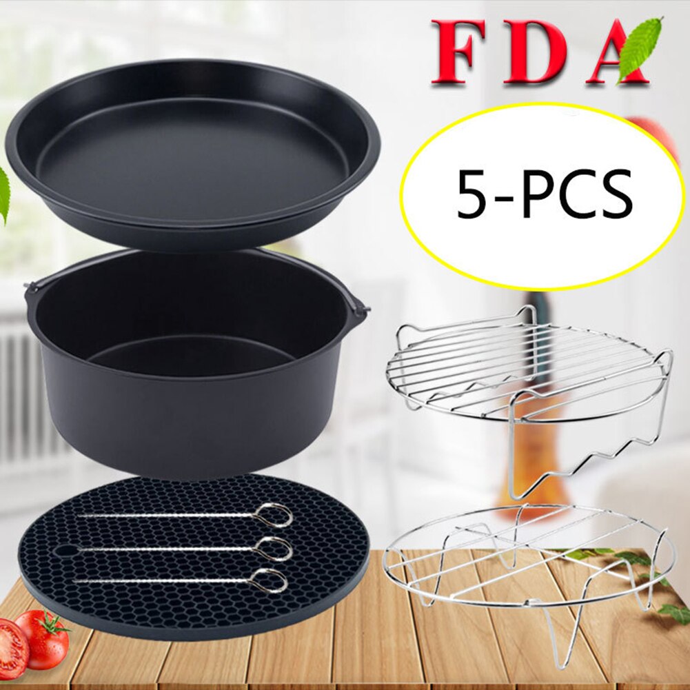 6 Stks/set 7 Inch Lucht Friteuse Accessoires Bakken Pizza Pan Voor Pot Gowise Phillips Cozyna Secura Fit Alle 3.2QT - 5.8QT