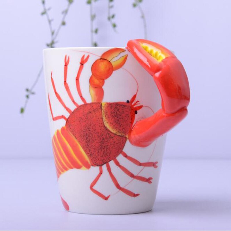 Tasse en céramique 400ml animaux de dessin animé tasse à café et lait tasse de couleur peinte à la main 3d animaux bureau maison enfant tasse: Homard
