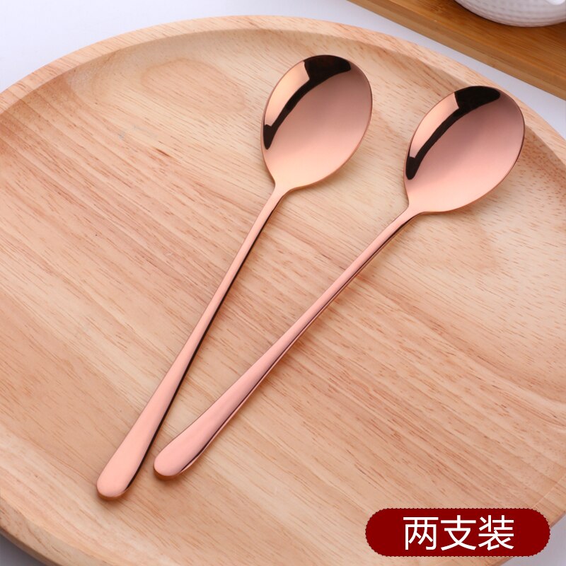 2PCS Rose Gold Colorful Coffee Spoon Stainless Steel Long Handle 8 Color Korean Mixing Spoons Set Dessert Long Ice Kitchen Scoop: 2rose gold