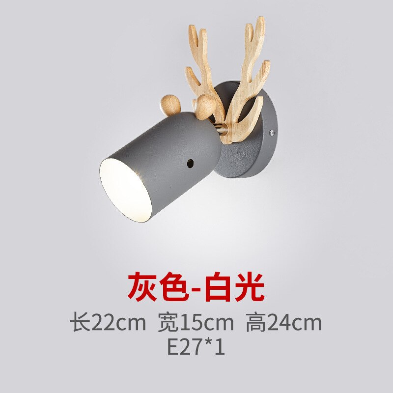 Wandlamp van ijzeren gewei, ganglamp, kinderkamerlamp, bedlamp in scandinavische stijl, lamp van smeedijzeren hout: Grijswit licht