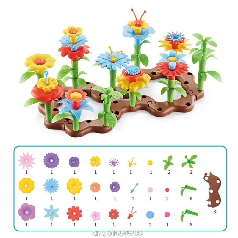 Flower Garden Building Toys - Build a Bouquet Floral Arrangement Playset for Kids Age 3, 4, 5, 6 Year Old G O24 20: 54 Pcs