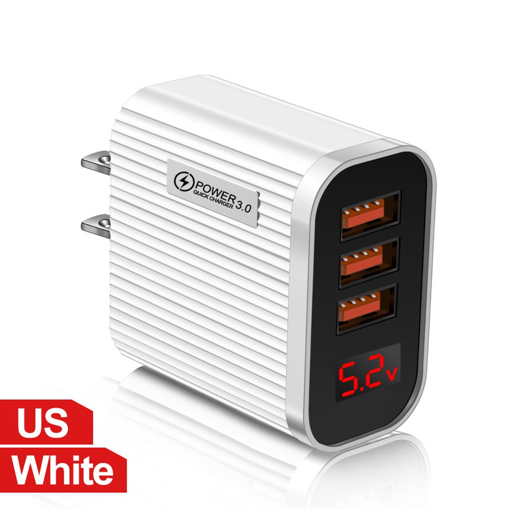 3 porty 5V 3.1A ładowarka USB szybka ładowarka z cyfrowym wyświetlaczem LED dla iPhone 12 11 XS Samsung Xiaomi telefon szybkie ładowanie: US White