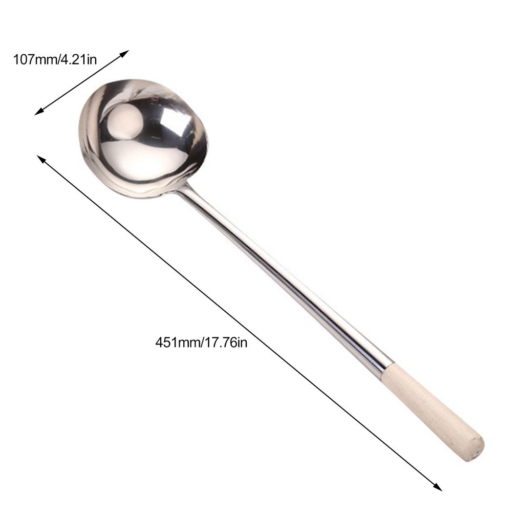 Stainless Steel Cooking Shovel With Wooden Handle Portable Household Spoon Cook's Frying Spoon Stir Fry Spoon