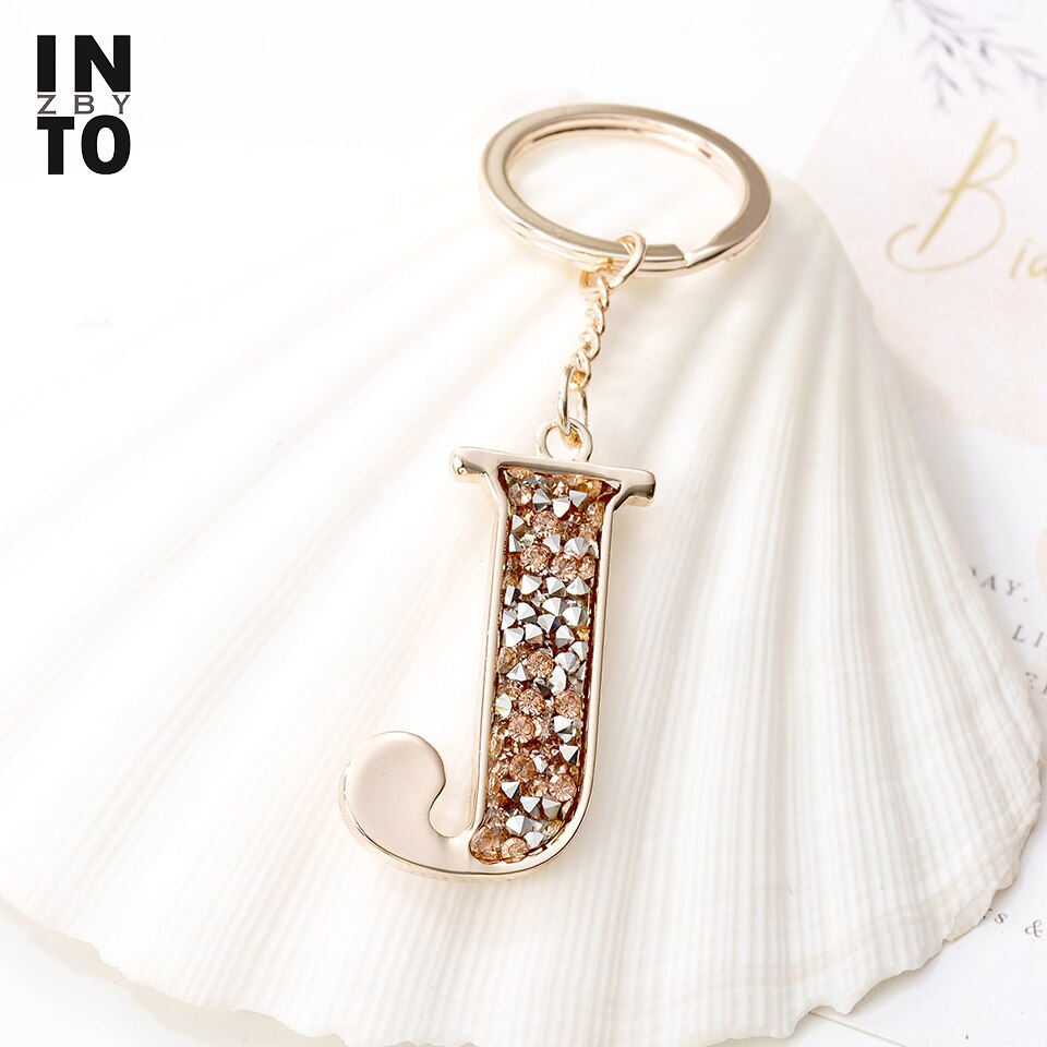 Into.zby Trendy Letter Keychains Crystal Key Rings Key Holder Initials Keychain Light Rose Gold Color Jewelry Bag Key: K002-J