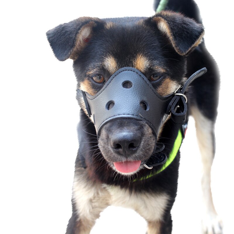 dog muzzle Adjustable Breathable Mask PU Leather Pet Dog Muzzle Anti Bark Bite cover Chew Safety for Small Large Dogs Mouth Soft