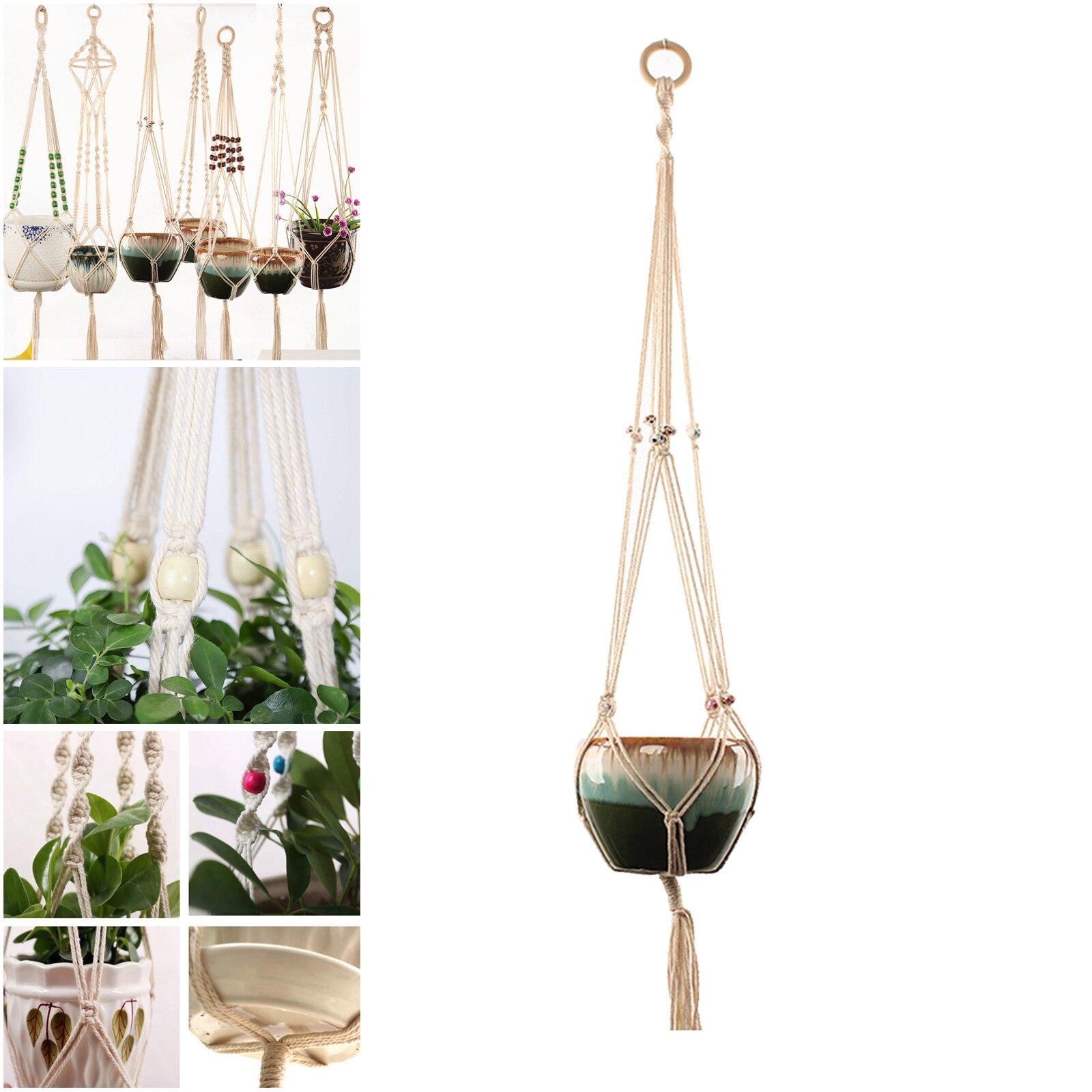 Macrame Plant Hanger Cotton Cord Flower Pot Holder 100cm Inddor Decorative