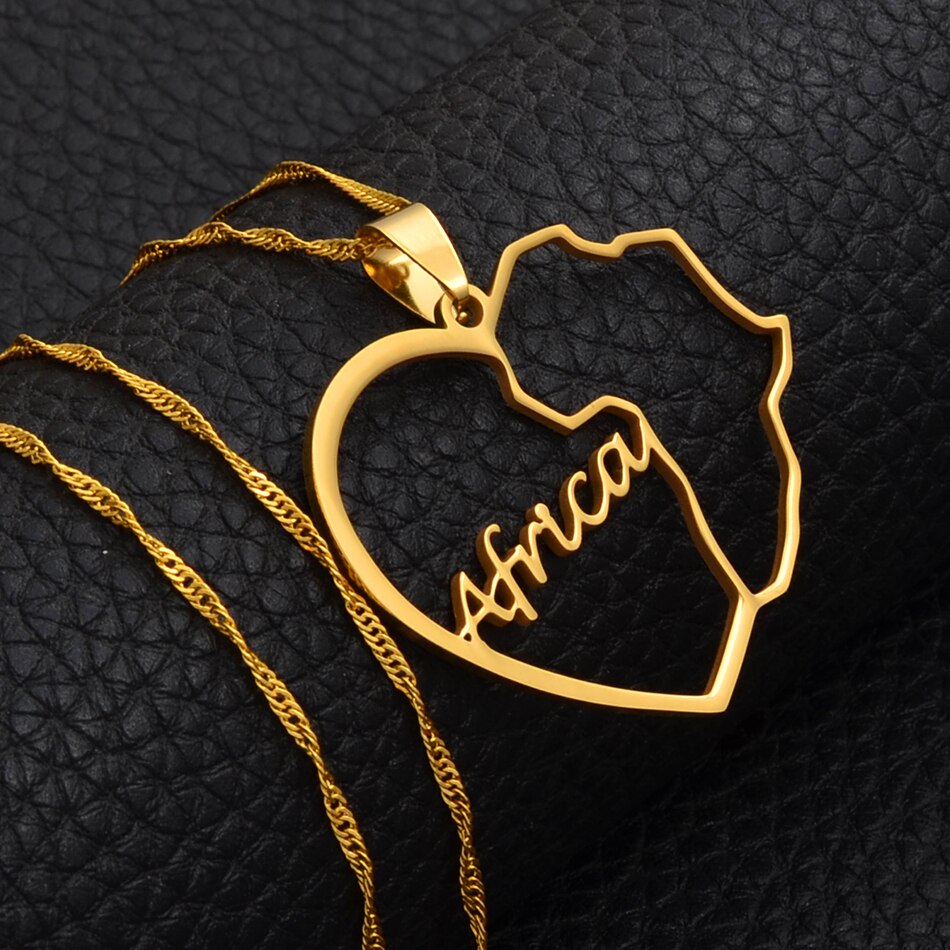 Anniyo Hart Afrika Kaart Hanger Kettingen Voor Vrouwen Meisjes Gouden Kleur Afrikaanse Kaarten Sieraden #121021