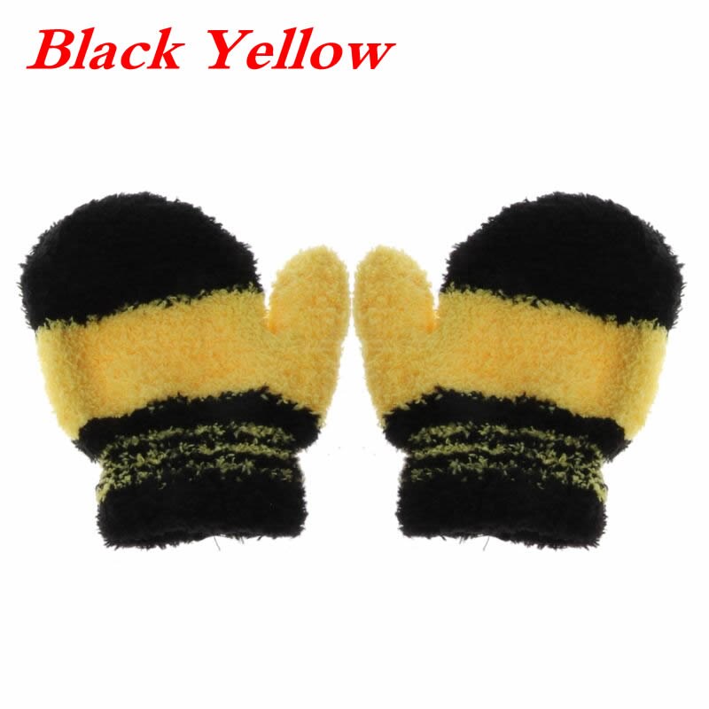 2020 del nuovo Sveglio infantile Del Capretto Del bambino Delle Ragazze Dei Ragazzi Inverno Caldo Guanti Del bambino Del lavorare a maglia Arcobaleno Guanti: nero giallo