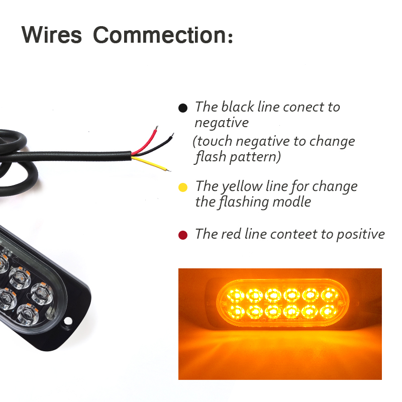 4PCS Yellow 12 LED 36W Light Bar Car Truck Hazard Beacon Warning Lamp Grill Breakdown DC12V Led Amber Lamp Accessories