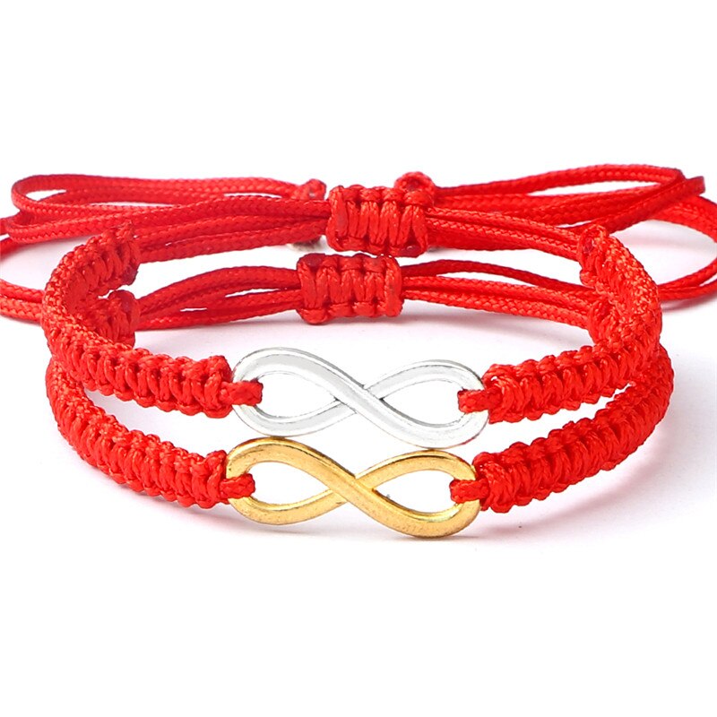 2 Stks/set Infinity Gevlochten Kit Armband Zwart/Wit Touw Vriendschap Liefde Koppels Charm Verstelbare Armbanden Mode-sieraden Cadeau: Red set